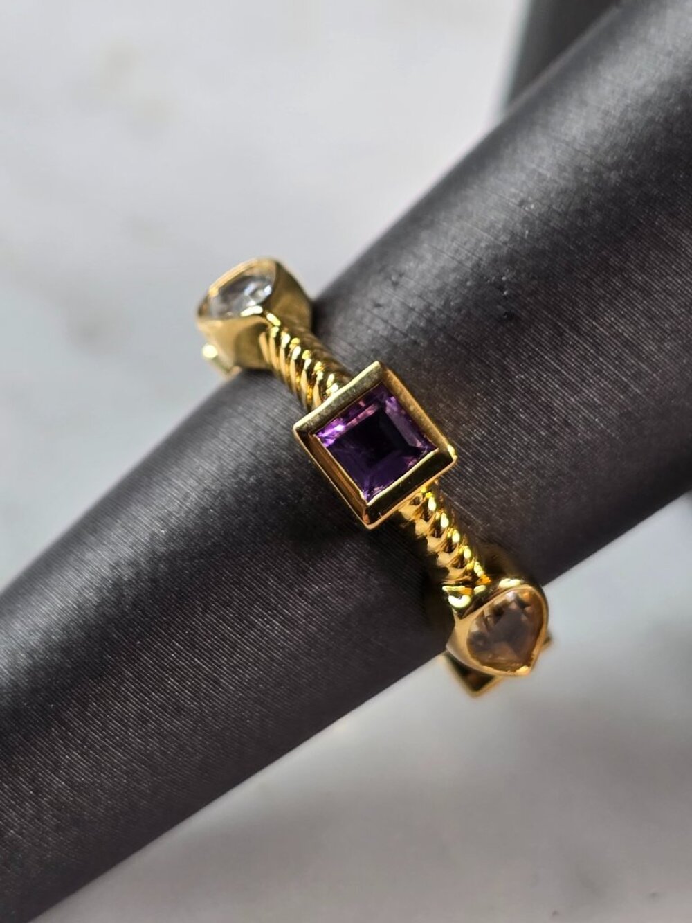 Womens Sterling Silver Gold Tone Modernist Multi Stone Ring 4.0g E826